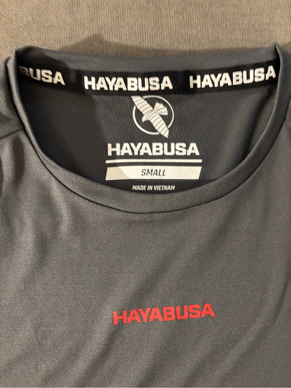 Men’s Gray Rash Guard Athletic Shirt with Red Logo
